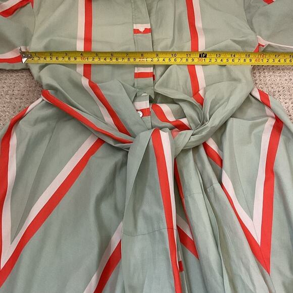 Tanya Taylor Azaria Striped Button-Front Midi Shirt Dress Size 4 Green Orange - Picture 6 of 9